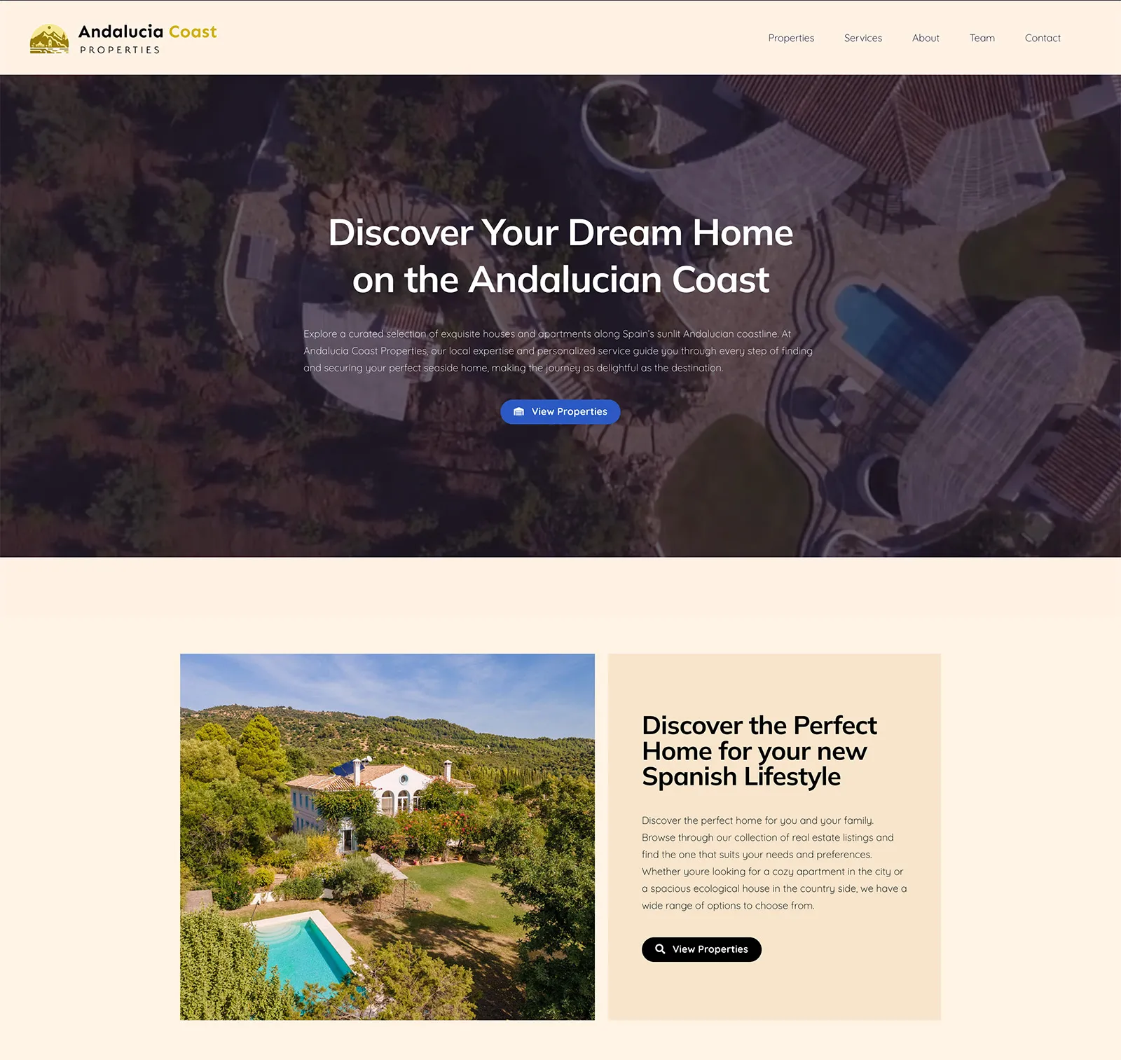 Andalucia Coast Properties homepage with property search