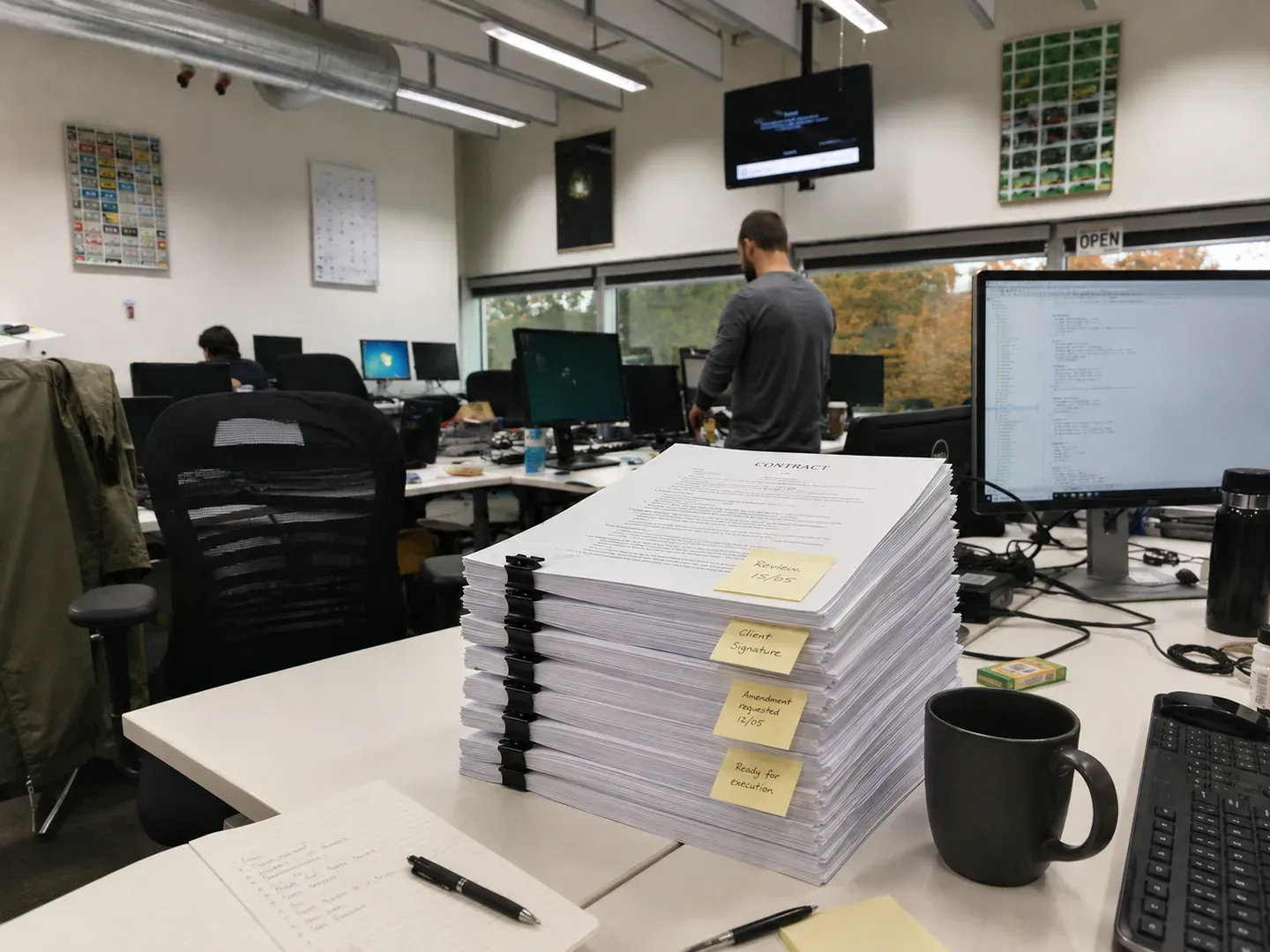 Stack of partner contracts prepared for review, signature and execution