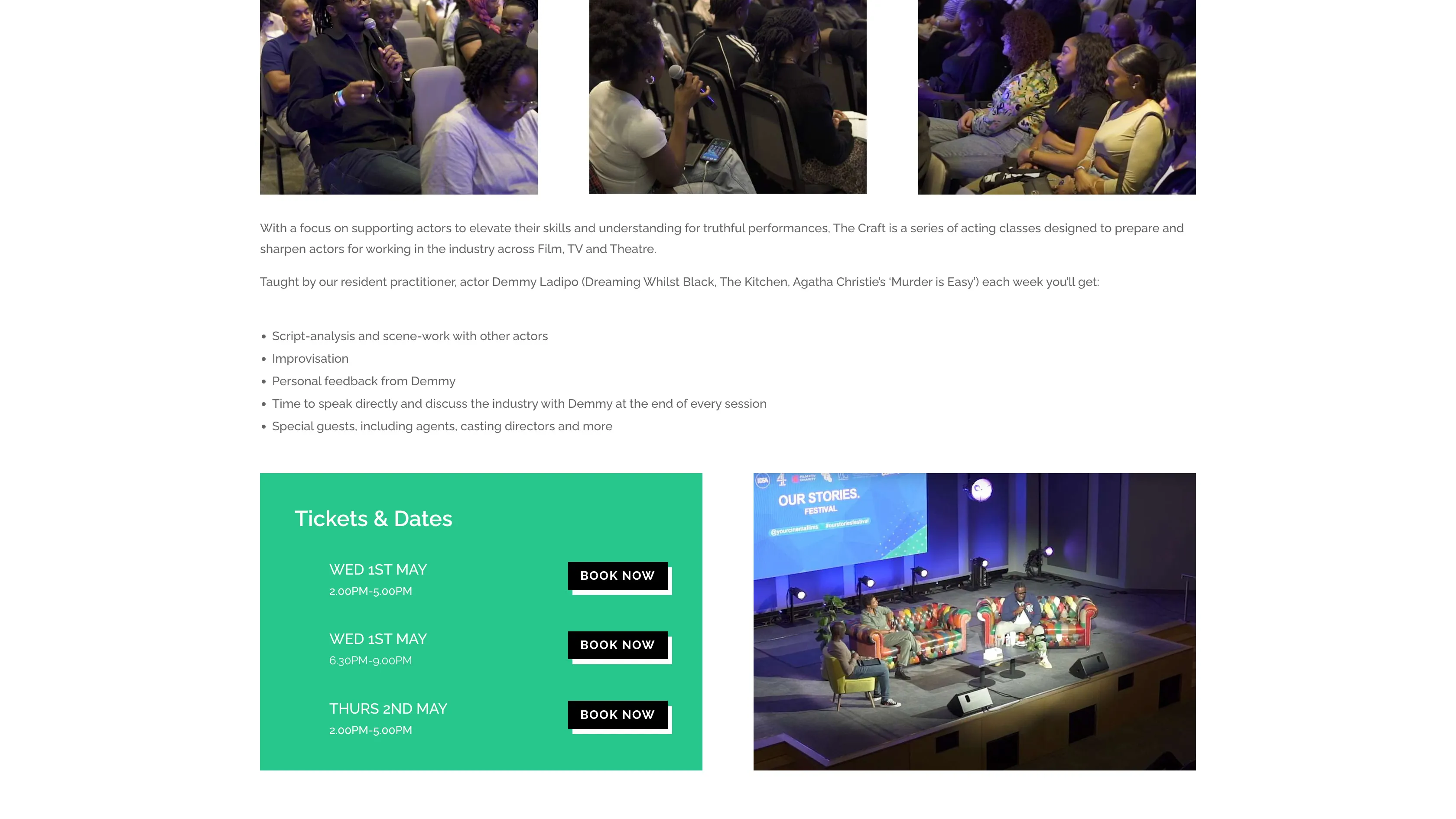 A second Your Cinema event page layout